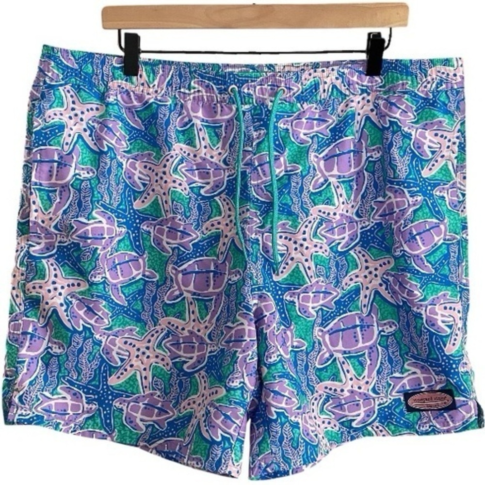 Vineyard Vines Men’s Purple Blue Turtle Print Swim Shorts Trunks Large